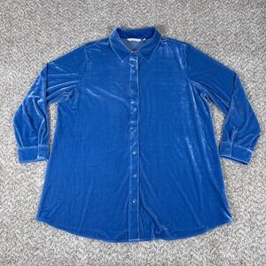 Soft Surroundings‎ Shirt Womens 1X Blue Long Sleeve Collared Velvet Button Up